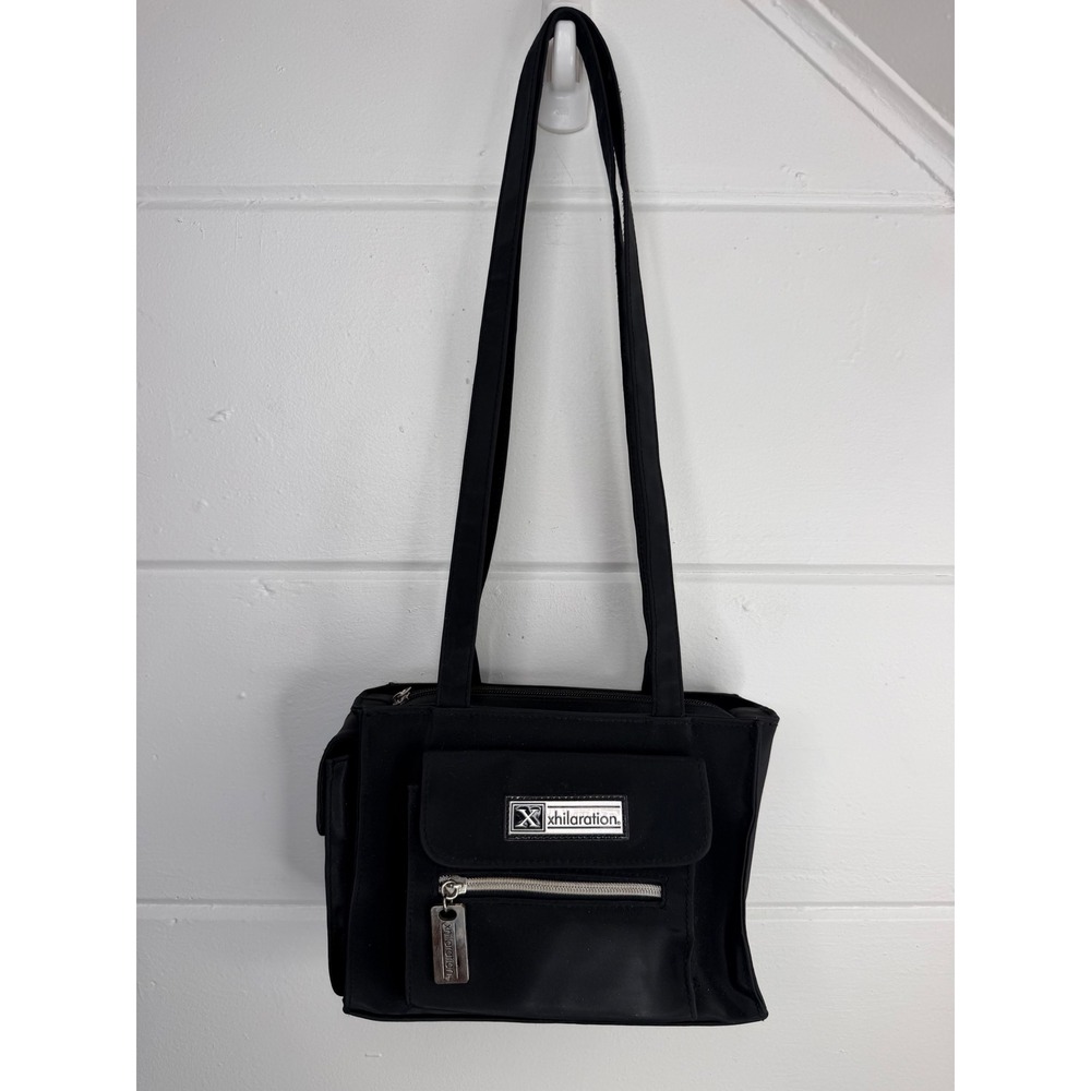 Xhilaration Black Nylon Shoulder Bag Y2K Utility Handbag Mirrored Zipper Pull